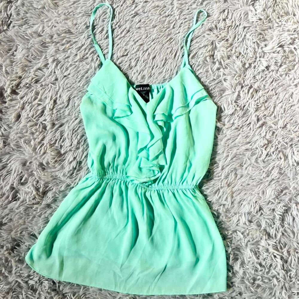 Teal Y2K 2000s Ruffle Fairycore Delicate Bright Barbie Babydoll Pixie Top
